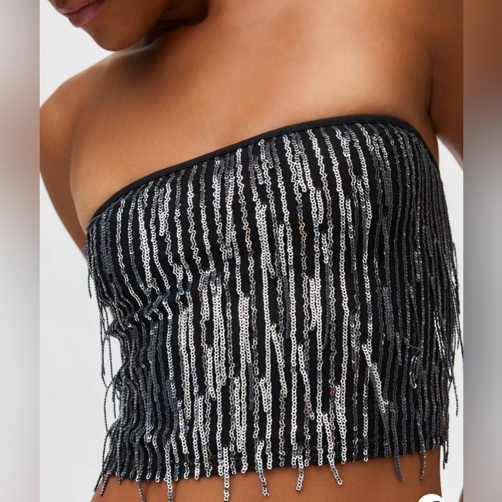 Silence + Noise Mira Fringe Sequin Tube Top (new without tags)